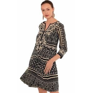 Gretchen Scott Wall Of Secrets Print Embroidered Swing Dress Size Large
